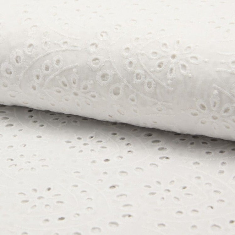 Tissu broderie anglaise - Blanc